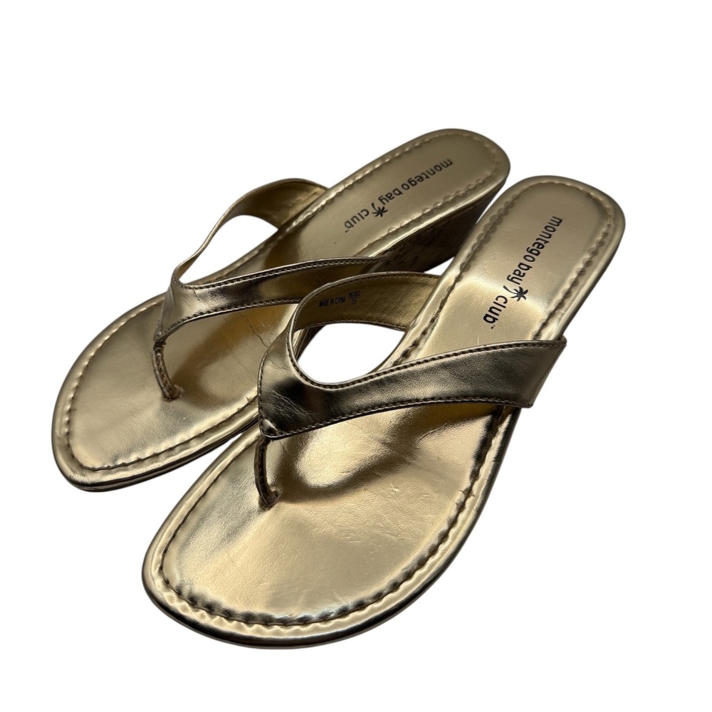 Montego Club Bay Womens Thong Wedge Sandals Size 7 Metallic Gold